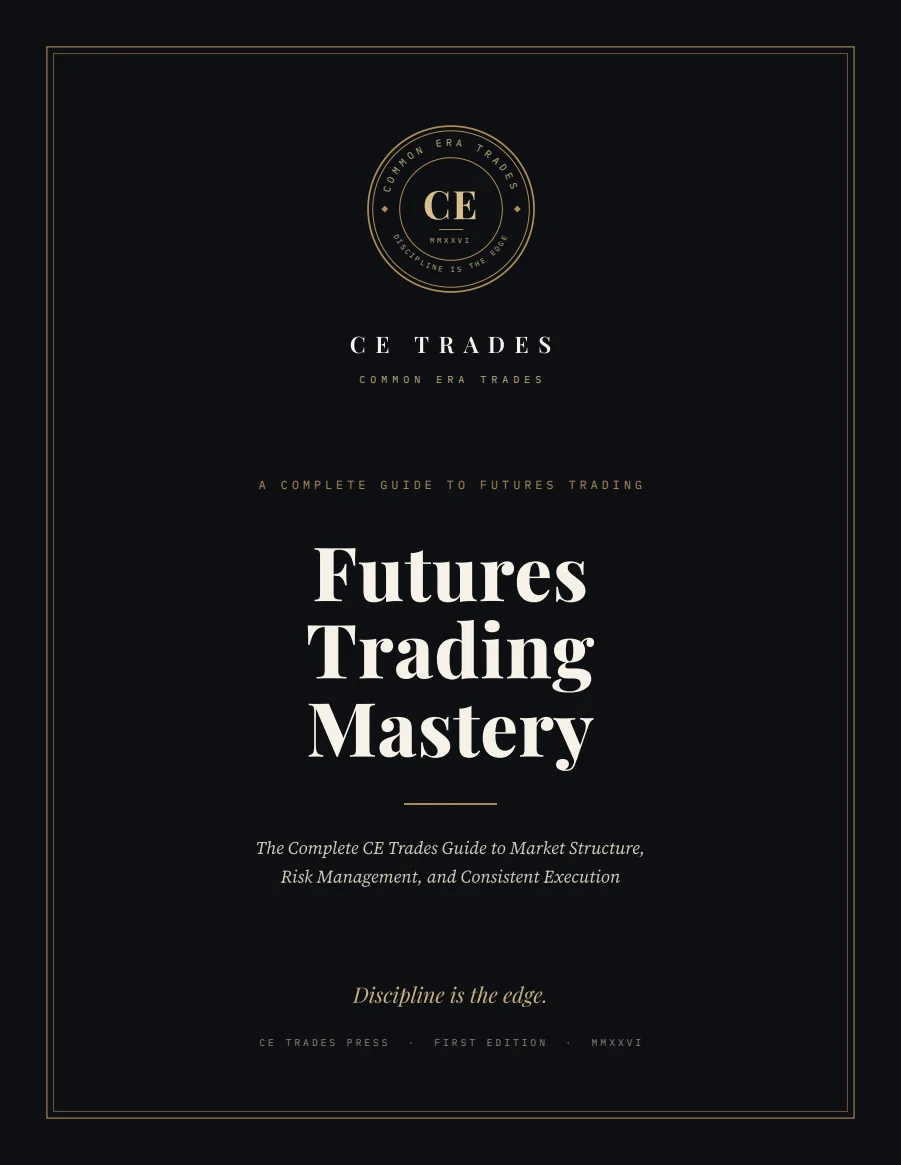 Futures Trading Mastery book cover — black with bronze CE Trades seal